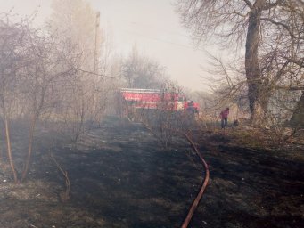 ​Дмитриевские пожарные на тушении сухой травы и мусора