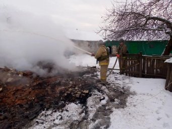 ​Рыльские пожарные на тушении дома