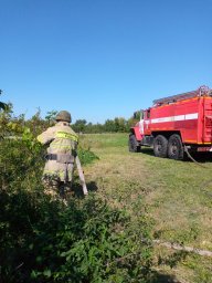 ​Огнеборцы ПЧ Рыльского района на тушении сухой растительности